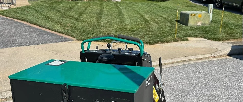 Aerator machine near a lawn in Westminster, MD.