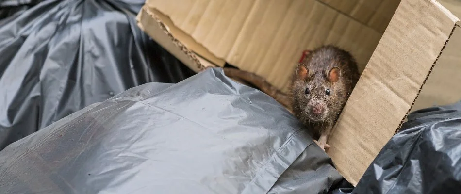 Garbage bags in Green Valley, MD, with a rat.