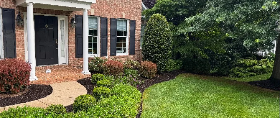 House in Lochearn, MD, with lush shrubs.