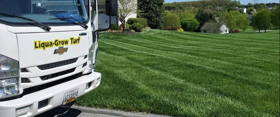 Truck next to a green lawn in Lochearn, MD.