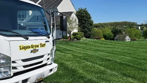 Liqua-Grow Turf fertilization truck at customer's home in Westminster, MD.